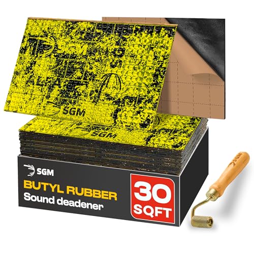 SGM Gold Exclusive Car Sound Deadening Mat 80 mil (2mm) 30 sqft (2.78 sqm) with Installation Roller Set, Automotive Sound Deadener, Self Adhesive Butyl Car Sound Deadening Material, Audio Insulation