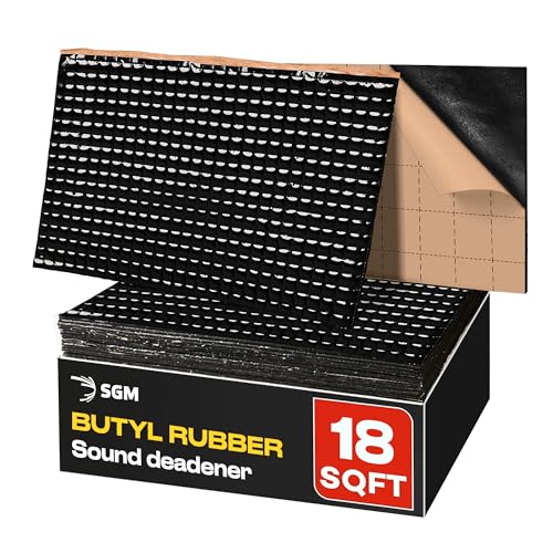 SGM Black 80mil 18 sqft Car Sound Deadening Mat, Automotive Sound Deadener, Self Adhesive Butyl Car Sound Deadening Material, Audio Noise Insulation and Dampening Sheets