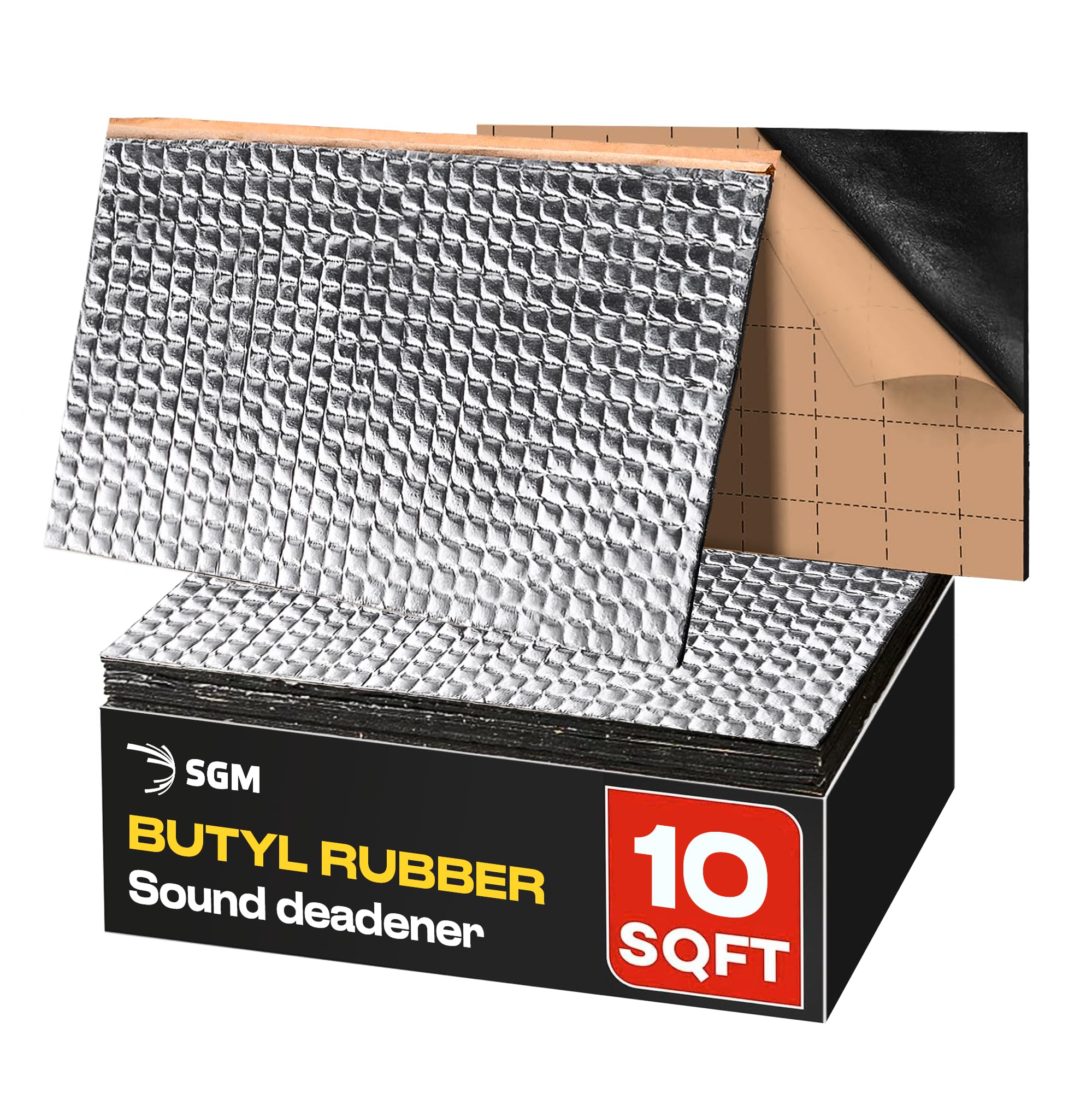 SGM Silver Сar Sound Deadening Mat 80 mil (2mm) 10 sqft (0.92 sqm), Automotive Sound Deadener, Self Adhesive Butyl Car Sound Deadening Material, Audio Noise Insulation and Dampening Sheets