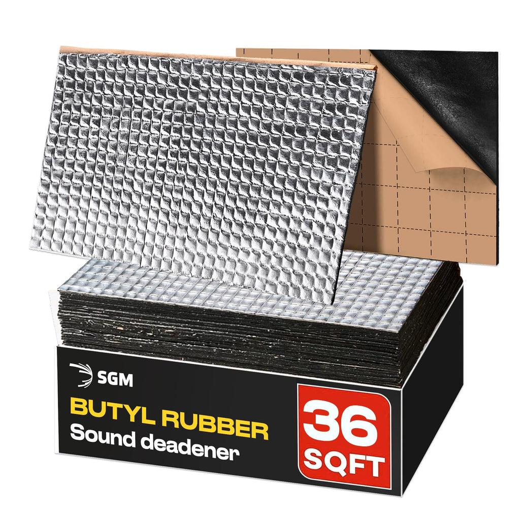SGM Silver Car Sound Deadening Mat 80 mil (2mm) 36 sqft (3.4 sqm), Automotive Sound Deadener, Self Adhesive Butyl Car Sound Deadening Material, Audio Noise Insulation and Dampening Sheets