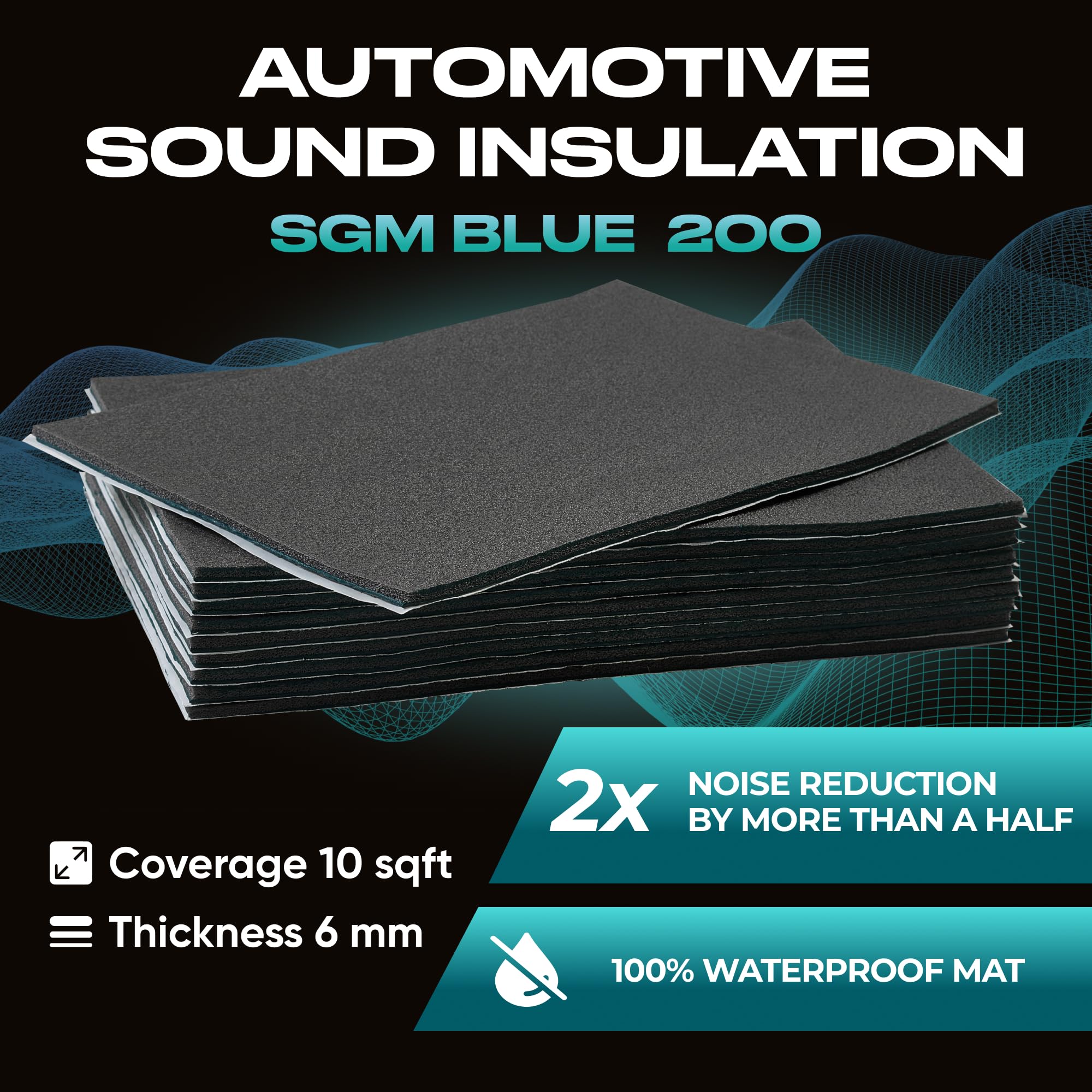 SGM Blue 200 mil (6mm) 10 sqft Car Sound Insulation - Heat and Cool Liner - Self Adhesive Closed Cell Foam Deadening Material - PE Foam Sound Deadener