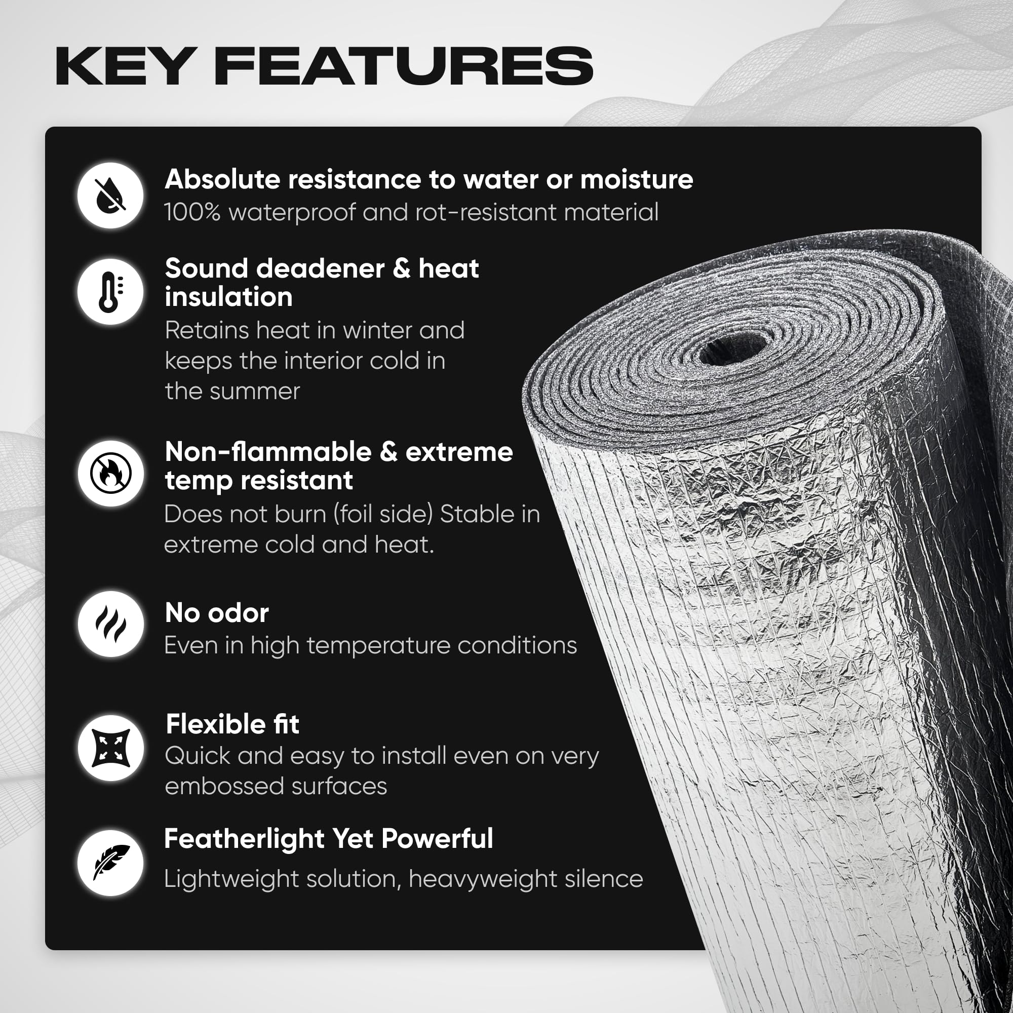 SGM Ecobloc 160 mil (4mm) 36 sqft (3.4 sqm) Car Sound Deadener Roll & Heat Shield, Closed Cell PE Foam + Aluminum, Noise Reduction & Thermal Insulation for Roof, Doors, Trunk, Floor DIY Easy Instal