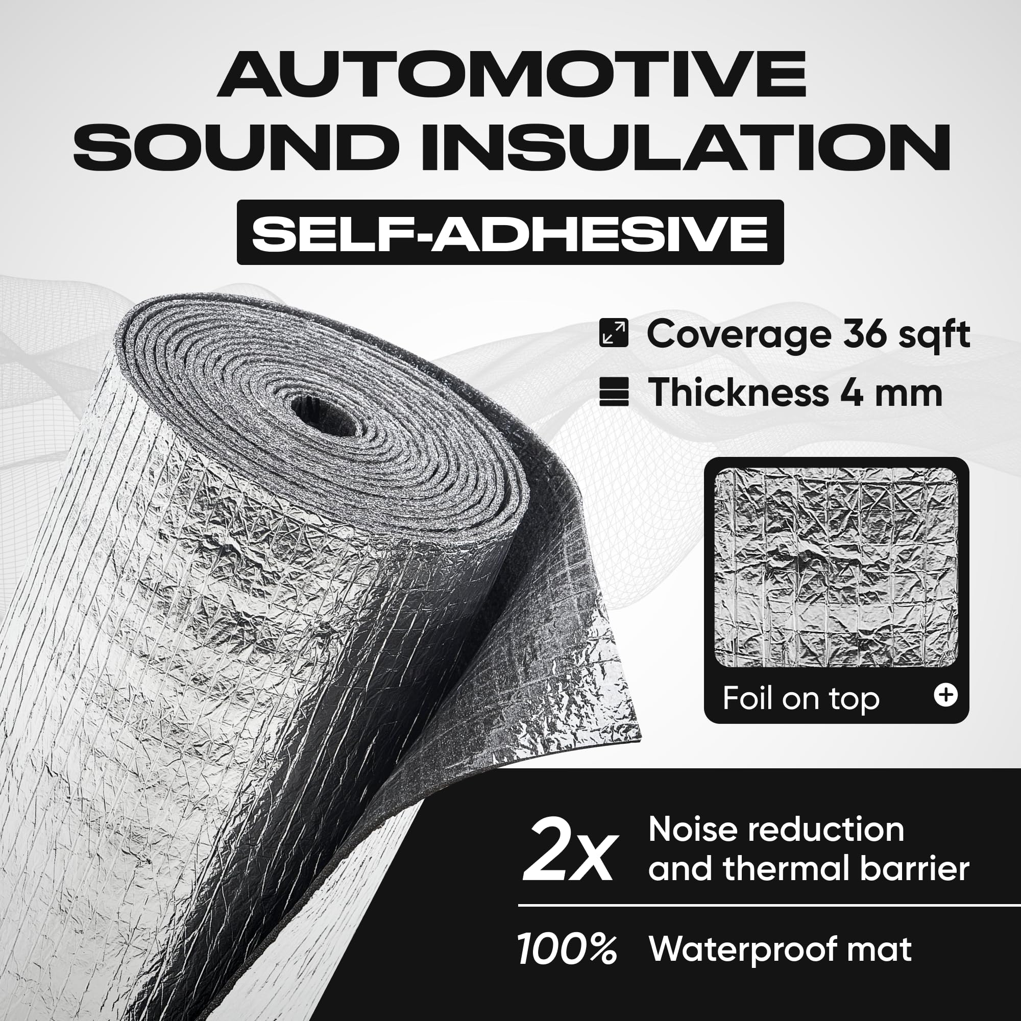SGM Ecobloc 160 mil (4mm) 36 sqft (3.4 sqm) Car Sound Deadener Roll & Heat Shield, Closed Cell PE Foam + Aluminum, Noise Reduction & Thermal Insulation for Roof, Doors, Trunk, Floor DIY Easy Instal