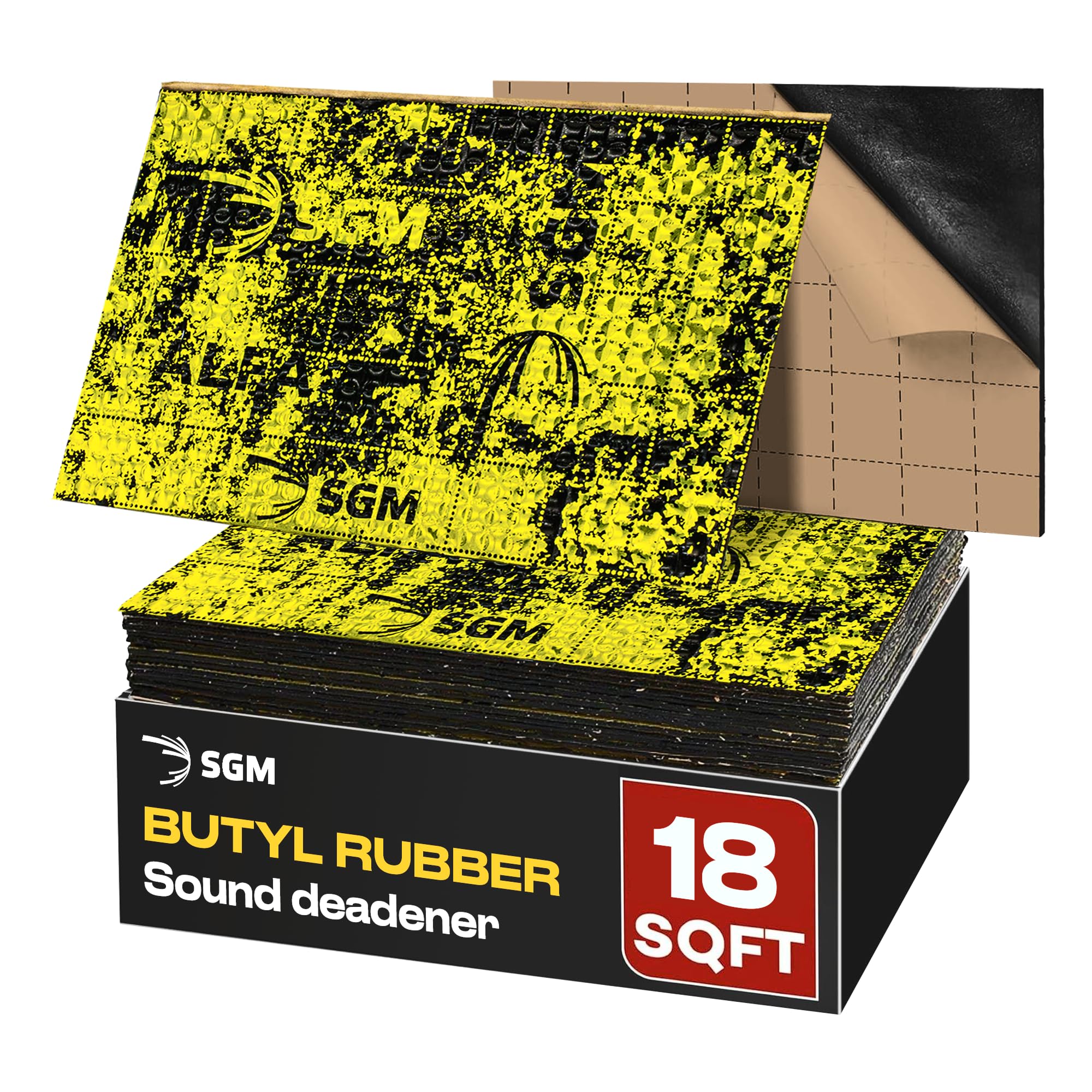 SGM Gold Exclusive Car Sound Deadening Mat 80 mil (2mm) 18 sqft (1.67 sqm), Automotive Sound Deadener, Self Adhesive Butyl Car Sound Deadening Material, Audio Noise Insulation and Dampening Sheets