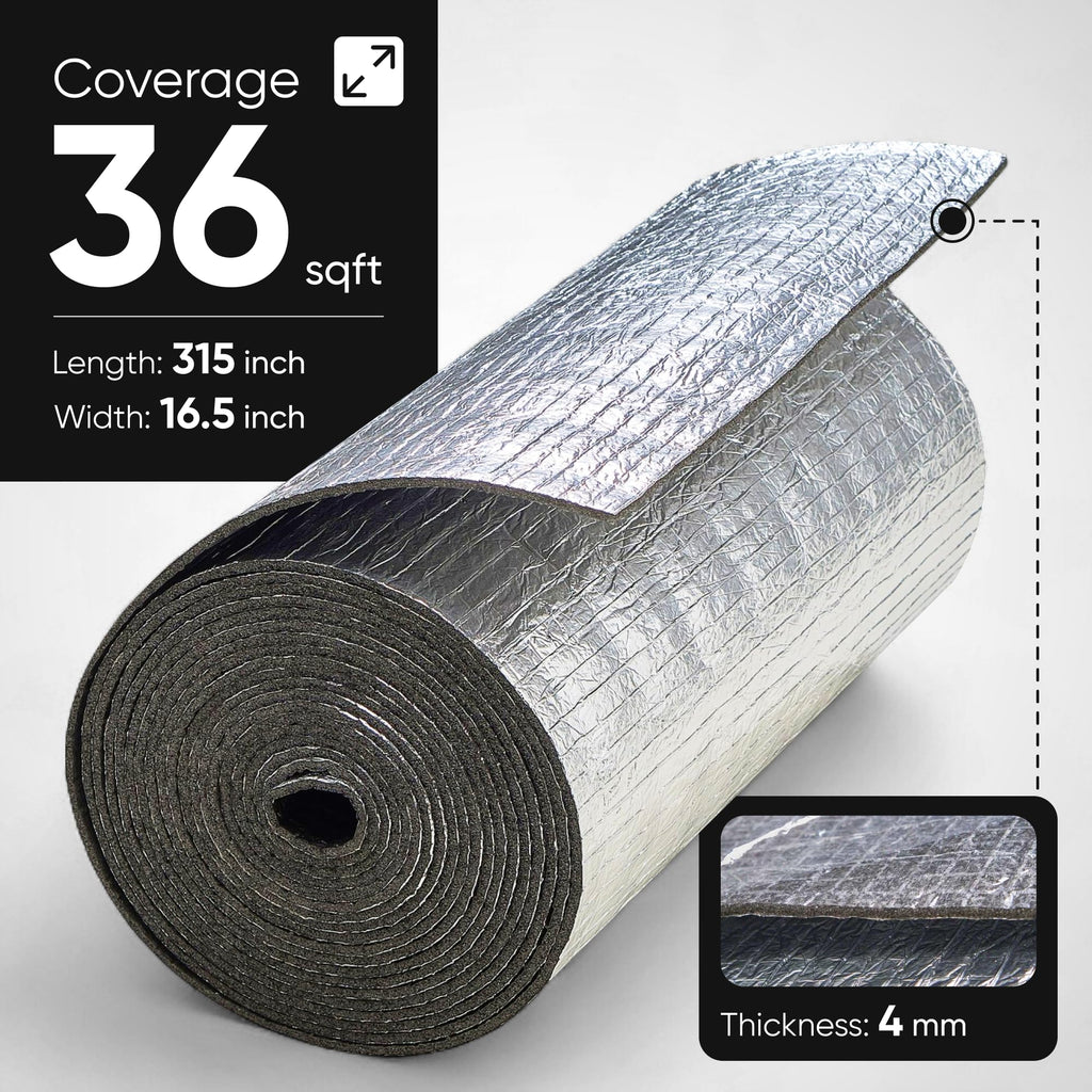SGM Ecobloc 160 mil (4mm) 36 sqft (3.4 sqm) Car Sound Deadener Roll & Heat Shield, Closed Cell PE Foam + Aluminum, Noise Reduction & Thermal Insulation for Roof, Doors, Trunk, Floor DIY Easy Instal