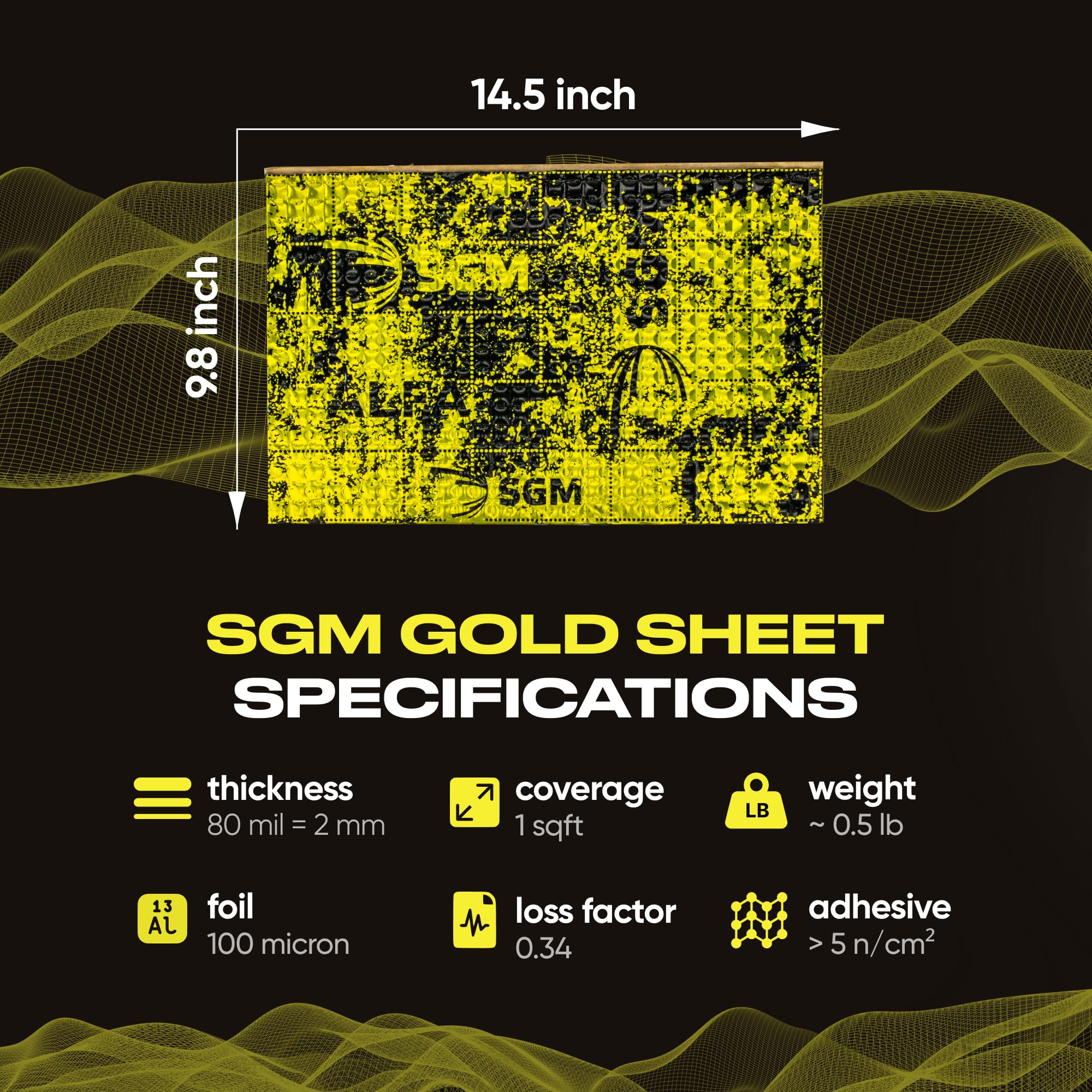 SGM Gold Exclusive Car Sound Deadening Mat 80 mil (2mm) 18 sqft (1.67 sqm), Automotive Sound Deadener, Self Adhesive Butyl Car Sound Deadening Material, Audio Noise Insulation and Dampening Sheets