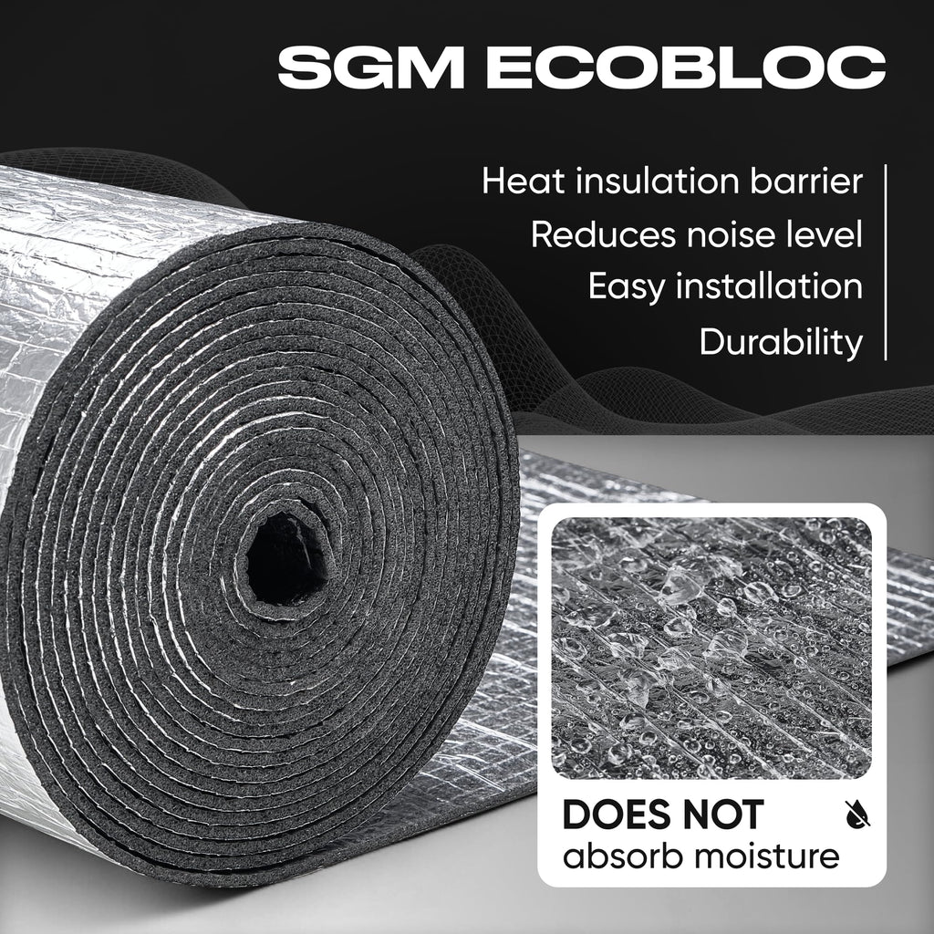 SGM Ecobloc 160 mil (4mm) 36 sqft (3.4 sqm) Car Sound Deadener Roll & Heat Shield, Closed Cell PE Foam + Aluminum, Noise Reduction & Thermal Insulation for Roof, Doors, Trunk, Floor DIY Easy Instal