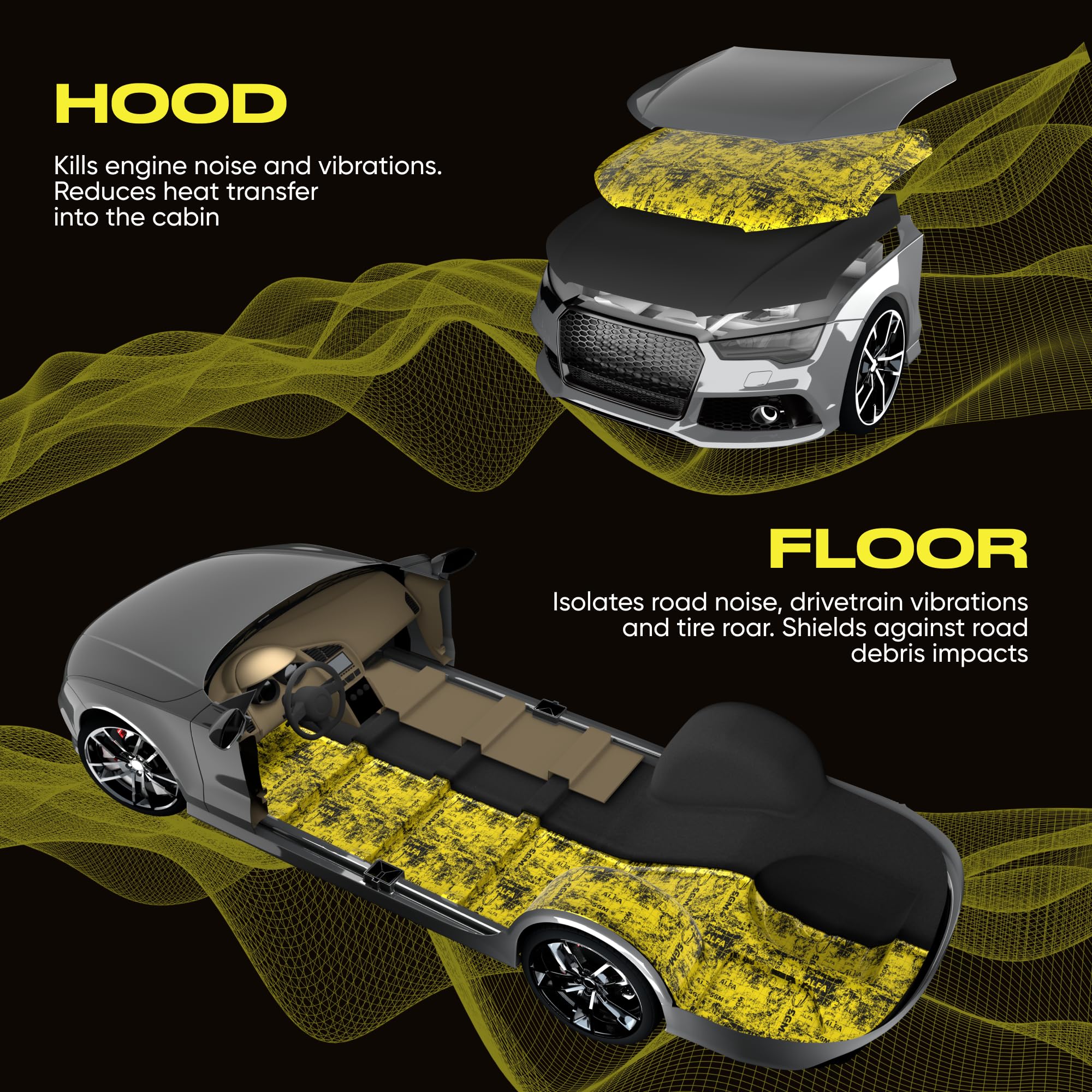 SGM Gold Exclusive Car Sound Deadening Mat 80 mil (2mm) 30 sqft (2.78 sqm) with Installation Roller Set, Automotive Sound Deadener, Self Adhesive Butyl Car Sound Deadening Material, Audio Insulation